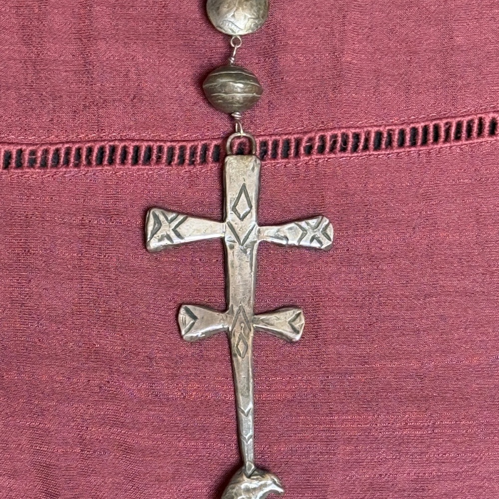 Love Tokens Jewelry Sterling & Turquoise Beaded Isleta Cross Necklace - Picture 3 of 6